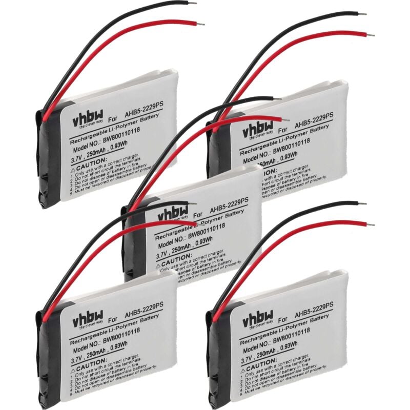 foto del prodotto 5x batteria sostituisce ahb5 2229ps per auricolari cuffie wireless 250mah, 3,7v, li poly vhbw