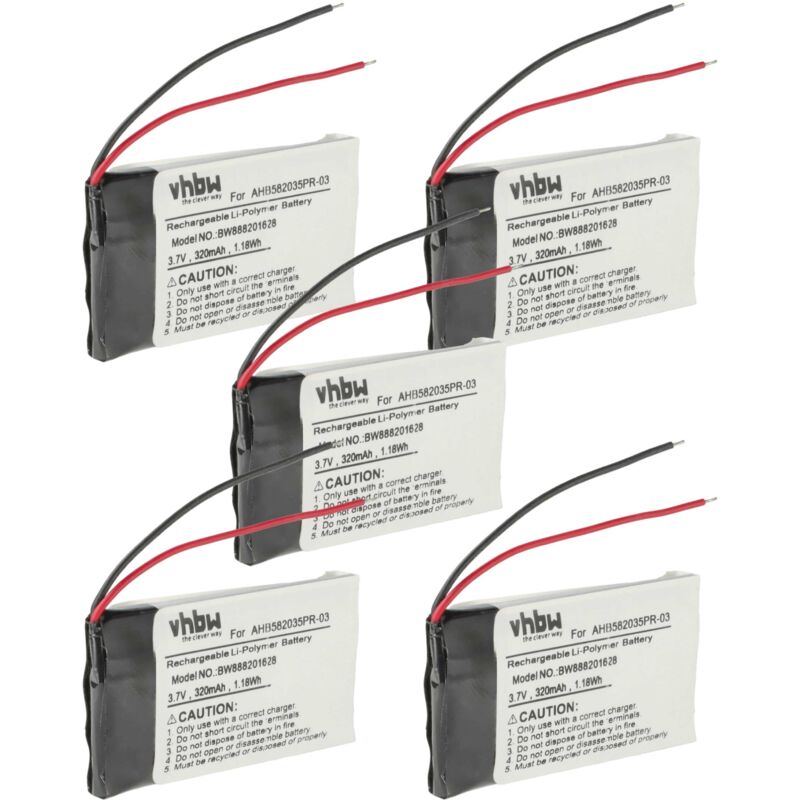 foto del prodotto 5x batteria sostituisce jabra ahb582035pr 03 per vivavoce telefono da conferenza 320mah, 3,7v, li poly vhbw