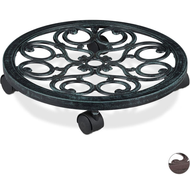 foto del prodotto 5x carrello portavasi rotondo, metallo, sottovaso da interni ed esterni antico 38 cm, per vasi, verde