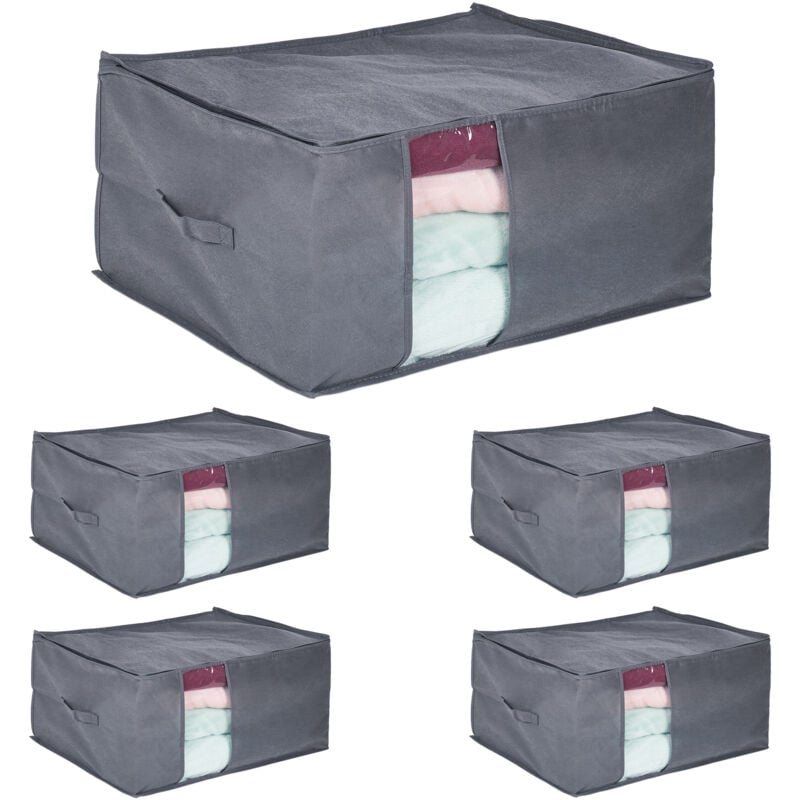foto del prodotto 5x contenitore per armadio, cerniera, organizzatore sotto letto, porta vestiti, cambio stagione, hlp 30x60x45 cm
