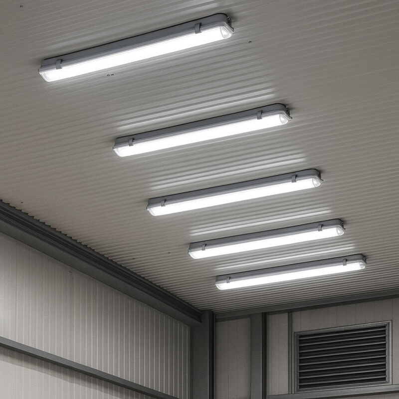 foto del prodotto 5x led vasca plafoniera 36 watt ambienti umidi e bagnati ip65 6400k bianco freddo 1700lm per officina, garage, cantina e molto altro.