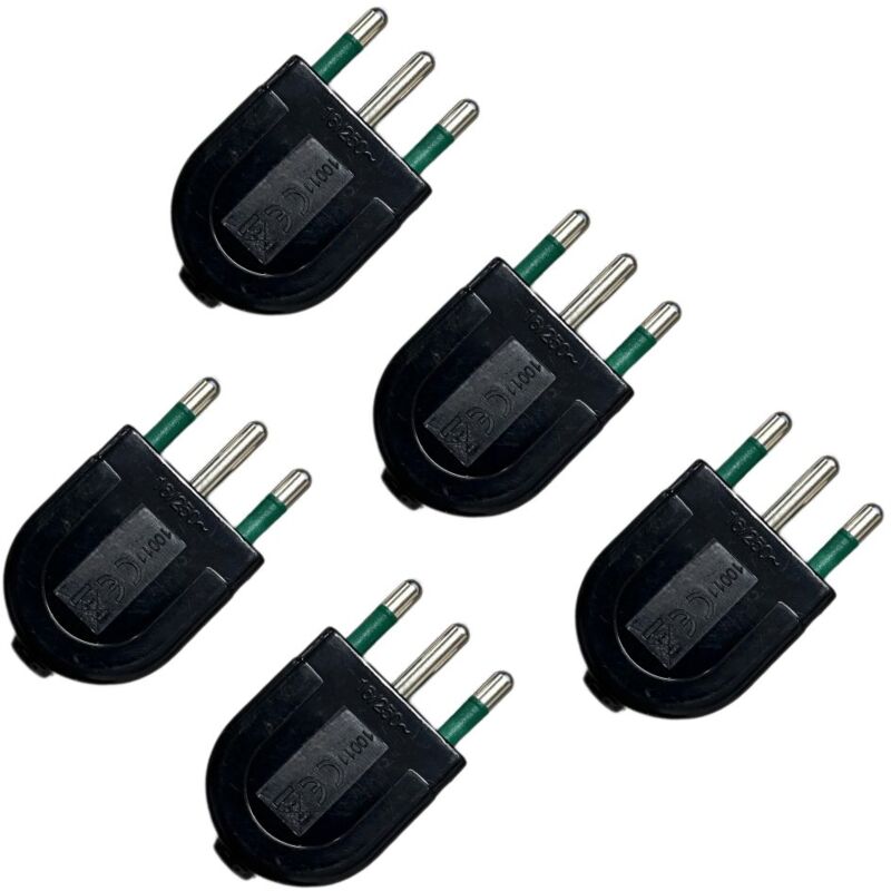 foto del prodotto 5x spina volante 16a 2p t nera maschio standard italiano 250v gloca