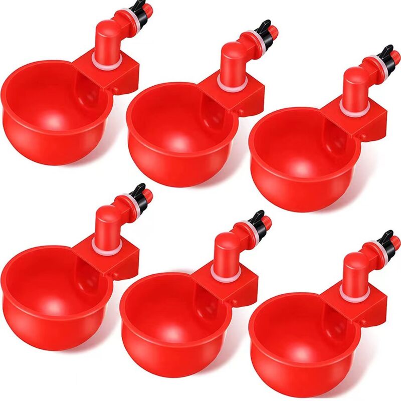 foto del prodotto 6 abbeveratoi automatici per polli, abbeveratoi automatici per polli, abbeveratoi per pollame, in plastica rossa, per pollo, anatra, pollame, uccelli