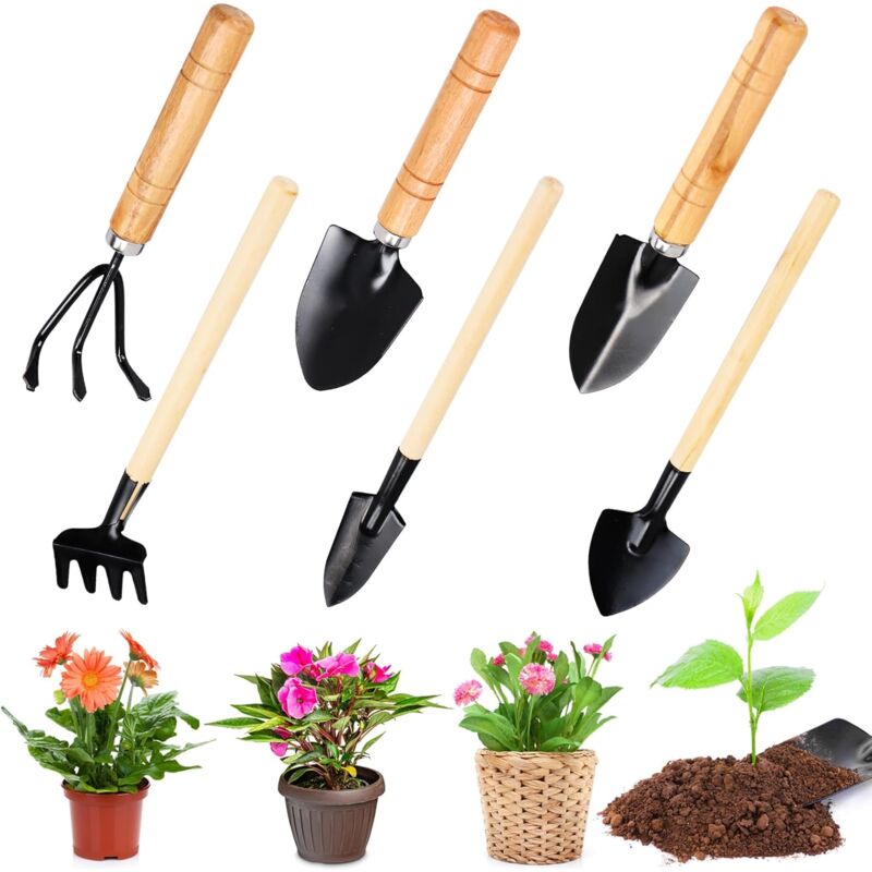 foto del prodotto 6 attrezzi da giardinaggio, mini attrezzi da giardinaggio per piantare fiori, trapiantare, allentare il terreno
