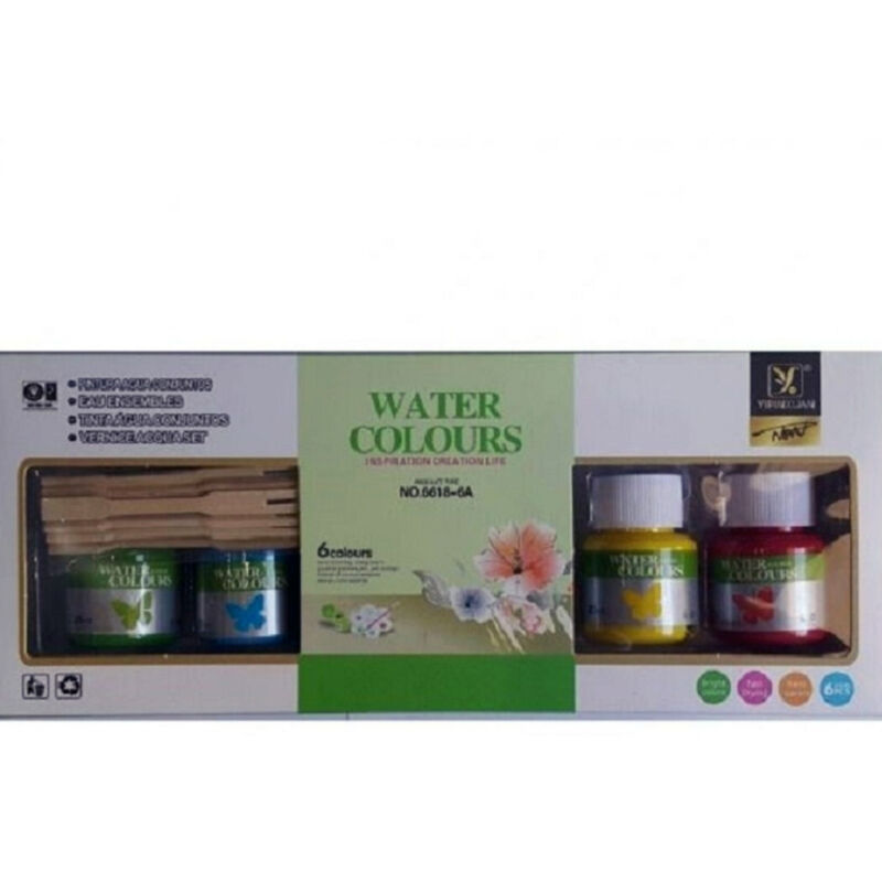 foto del prodotto 6 barattoli da 25ml pittura adatta acqua water colours tinta decorazioni lavoretti trade shop traesio