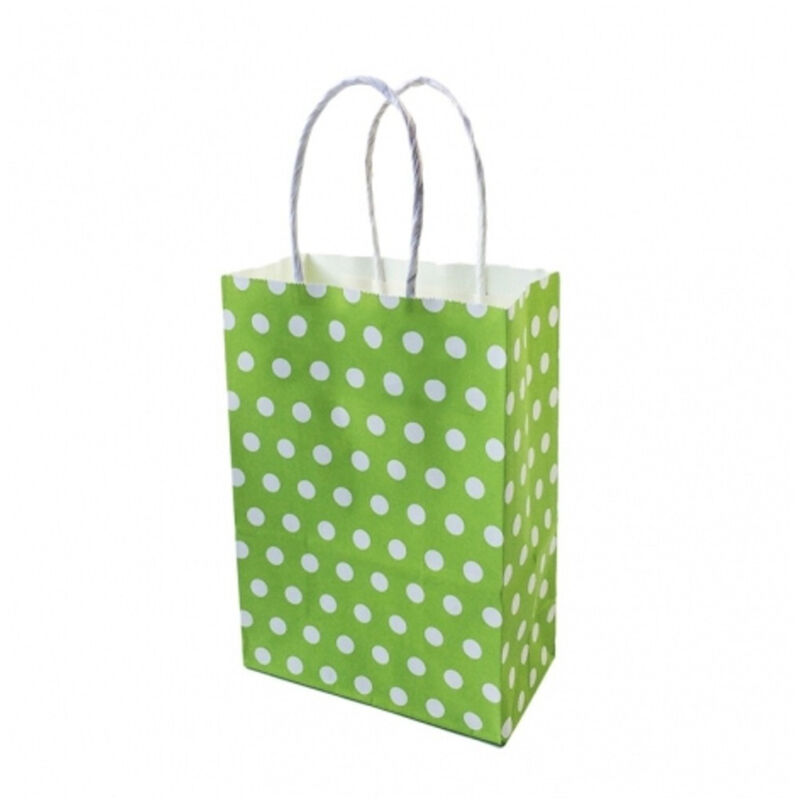 foto del prodotto 6 buste da regalo shoppers in carta con manici verde pois 21x14.5x8 cm sacchetti trade shop traesio