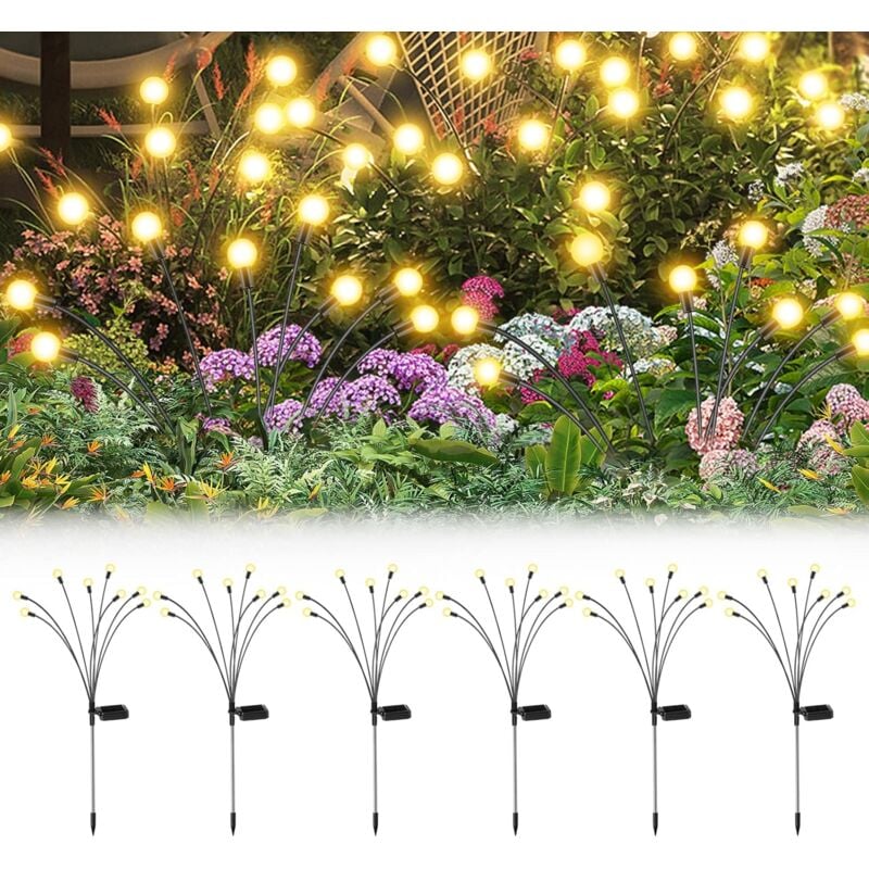 foto del prodotto 6 confezioni da 8 luci solari a led per giardino, luci solari firefly decorative per esterni, lampada da esterno impermeabile ip65 per passerelle,