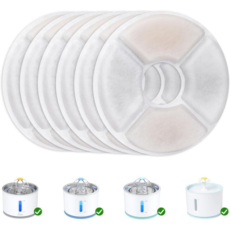 foto del prodotto 6 confezioni di filtri automatici per fontanelle per gatti con resina e carbone attivo, filtro per acqua sostitutivo per gatti e cani rotondo 