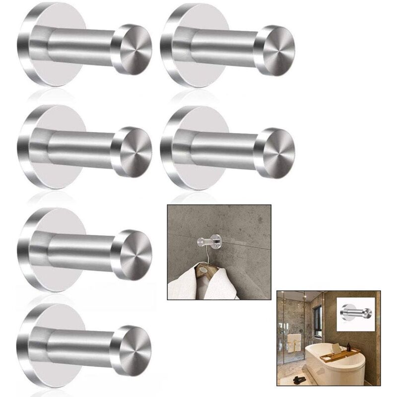 foto del prodotto 6 ganci da parete per accappatoi, acciaio inossidabile spazzolato, finitura cromata, base rotonda. bebusingoto