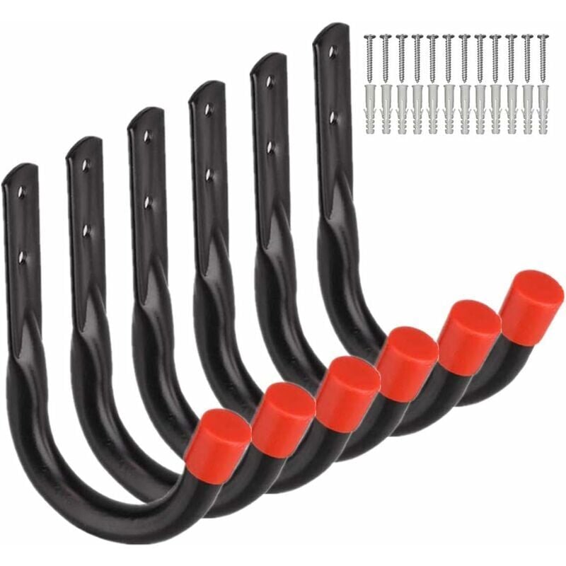 foto del prodotto 6 ganci per garage resistenti, montaggio a parete universale, montaggio a parete a forma di u, ganci per biciclette, sedie, scale, tubi, attrezzi,