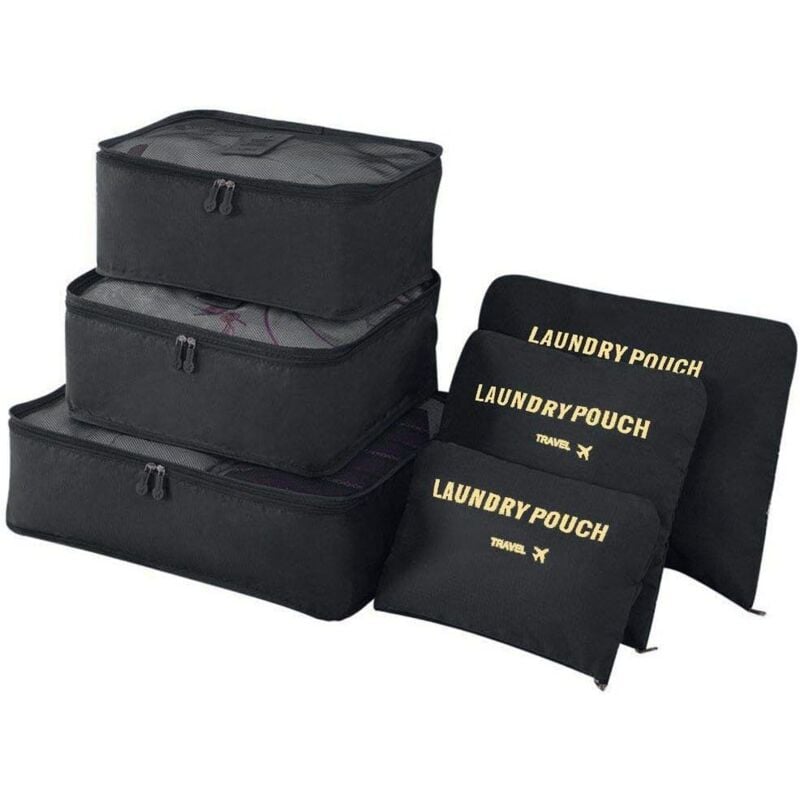 foto del prodotto 6 in 1 luggage organizer set for travel, different size cubes waterproof travel storage bags, nylon suitcase organizers 3 cubes 3 travel bags