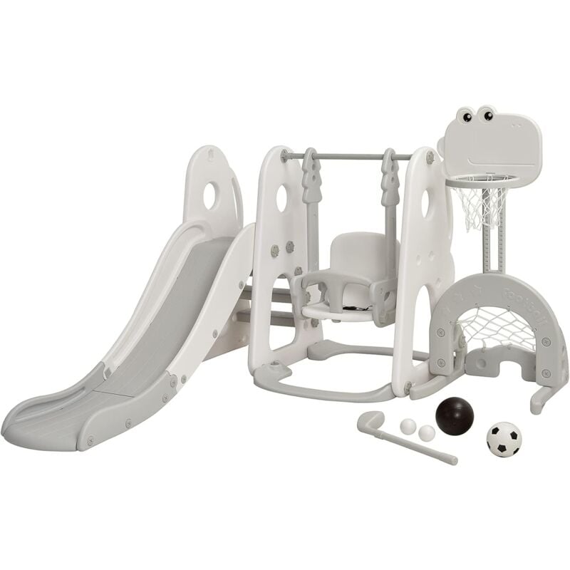 foto del prodotto 6 in 1 parco giochi per bambini, con altalena scivolo canestro da basket golf, parco giochi per bambini da esterno ed interno, 172x182x108 120cm, 18