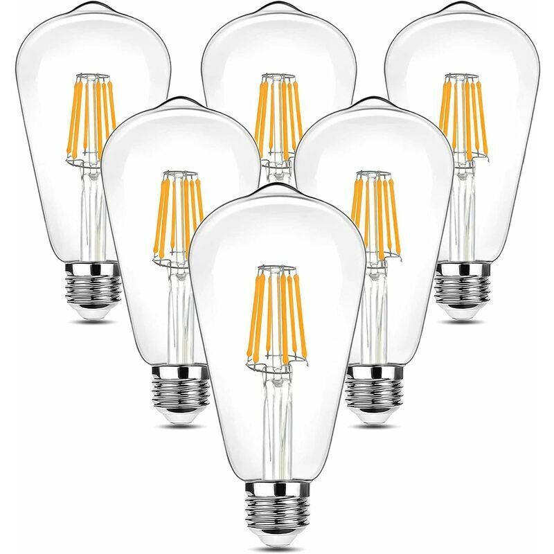 foto del prodotto 6 lampadine led edison vintage, 90 265 v, 6 w equivalente a 60 w a incandescenza , e27, 600 lm, 2700 k, led bianco caldo, st64, lampada decorativa