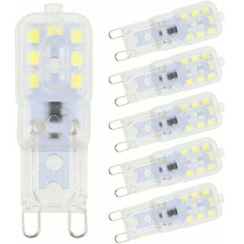 foto del prodotto 6 lampadine led g9 bianco freddo 5w 6500k, senza sfarfallio, dimmerabili, di ricambio per alogene, a risparmio energetico, per applique, lampadari,