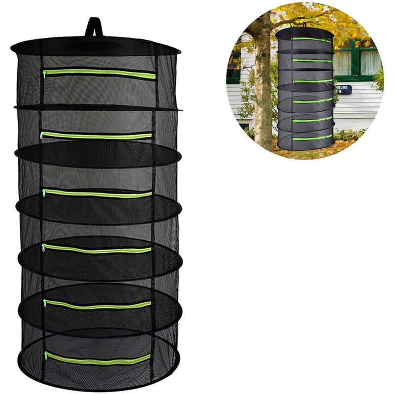 foto del prodotto 6 layers mesh plant drying net, hanging collapsible net, black herbal drying net with zipper, herb dryer, black 6 layers