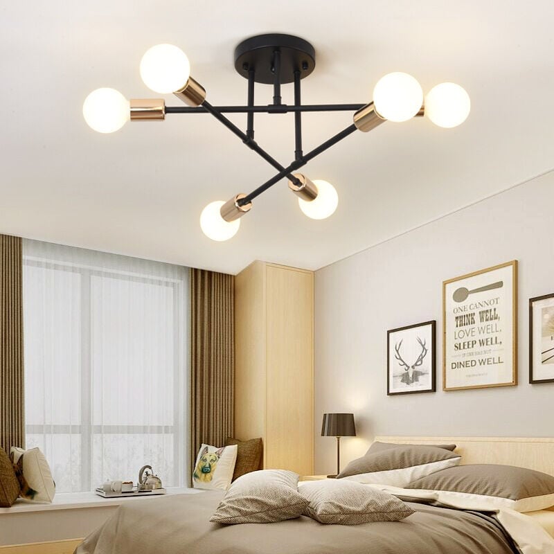 foto del prodotto 6 luci plafoniera vintage industriale e27 lampade metallo lampadario per cucina camera da letto soggiorno nero e rame