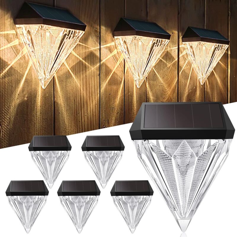 foto del prodotto 6 luci solari a led per giardino esterno, bianco freddo ip55 impermeabile, utilizzate per illuminare cortili, scale, recinzioni