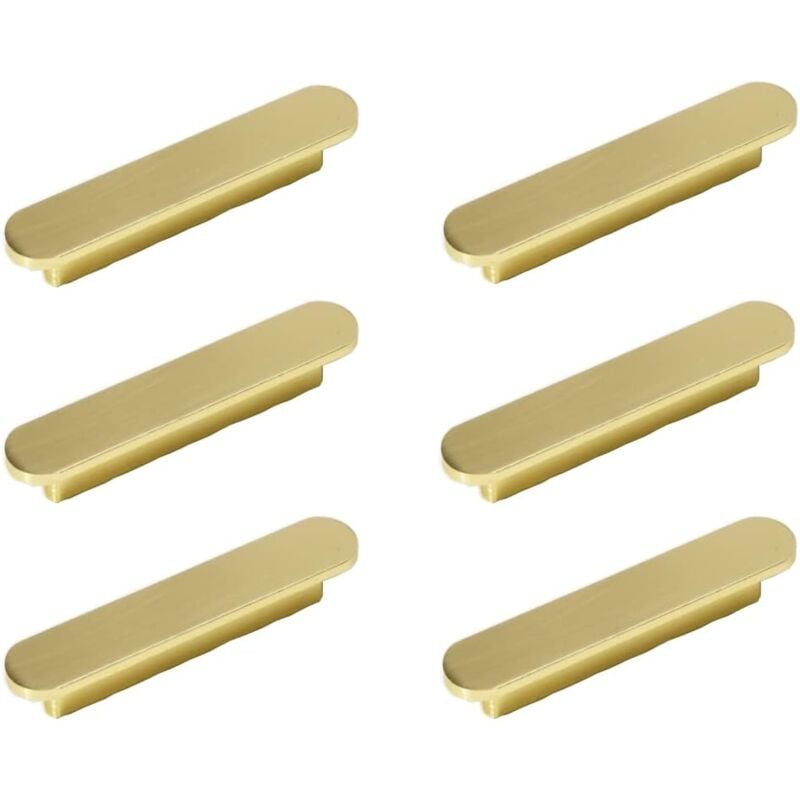 foto del prodotto 6 maniglie in ottone spazzolato, maniglie per mobili da cucina dorate, maniglie per mobili in ottone spazzolato, distanza dal centro 64 mm sollbry