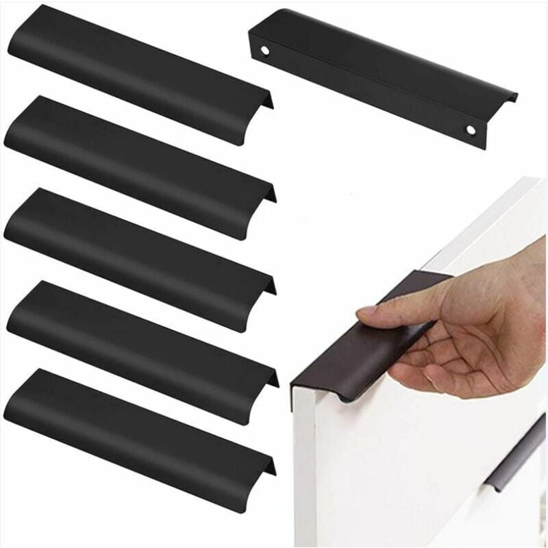 foto del prodotto 6 maniglie per mobili, maniglie per porte nere opache nascoste da 128 mm, maniglia con profilo in alluminio, maniglia integrata per mobili da cucina,