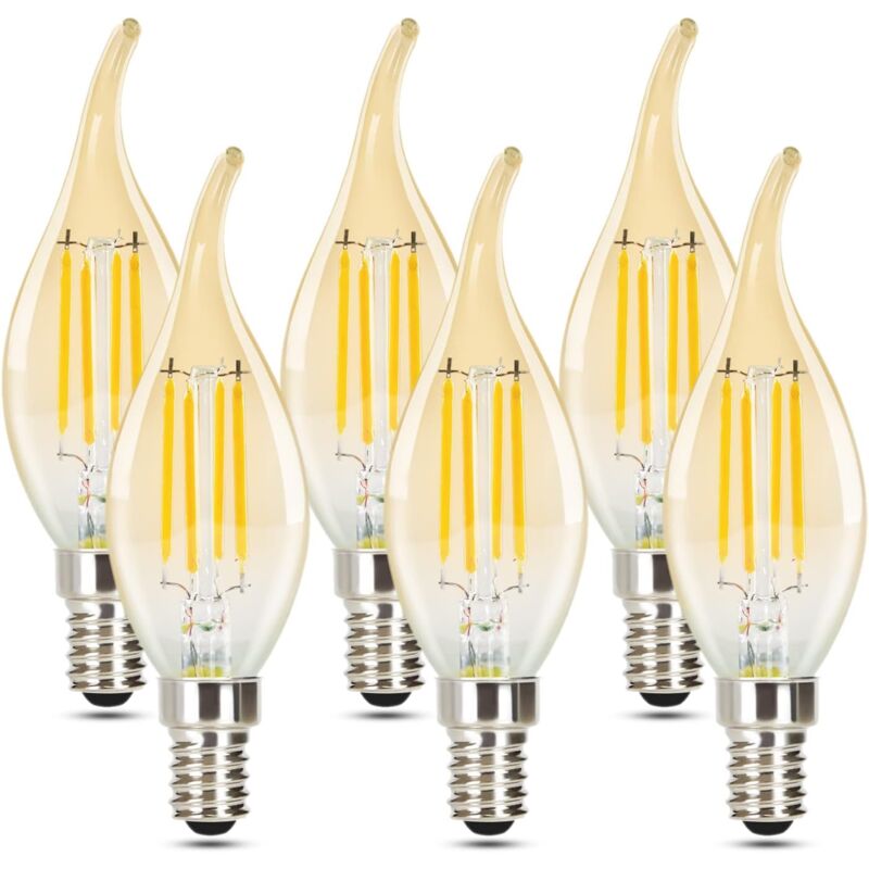 foto del prodotto 6 pcs ampoules led e14 lampe bougie blanc chaud, ampoule 4w, 2700k, filament r tro edison, ampoule vintage conomie d nergie en verre non