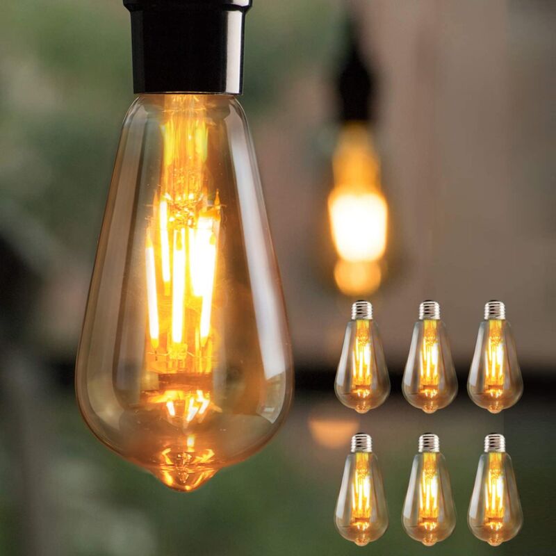 foto del prodotto 6 pcs ampoules led edison e27, ampoules incandescence vintage 4w, blanc chaud, lampes filament d coratives st64 antique pour clairage r tro dans