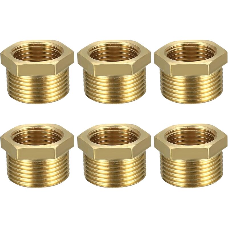 foto del prodotto 6 pezzi 3 4 maschio 1 2 femmina riduzione, 1 2 femmina a 3 4 maschio bsp adattatore in ottone filettatura, ottone riduzione maschio 26,4 mm femmina