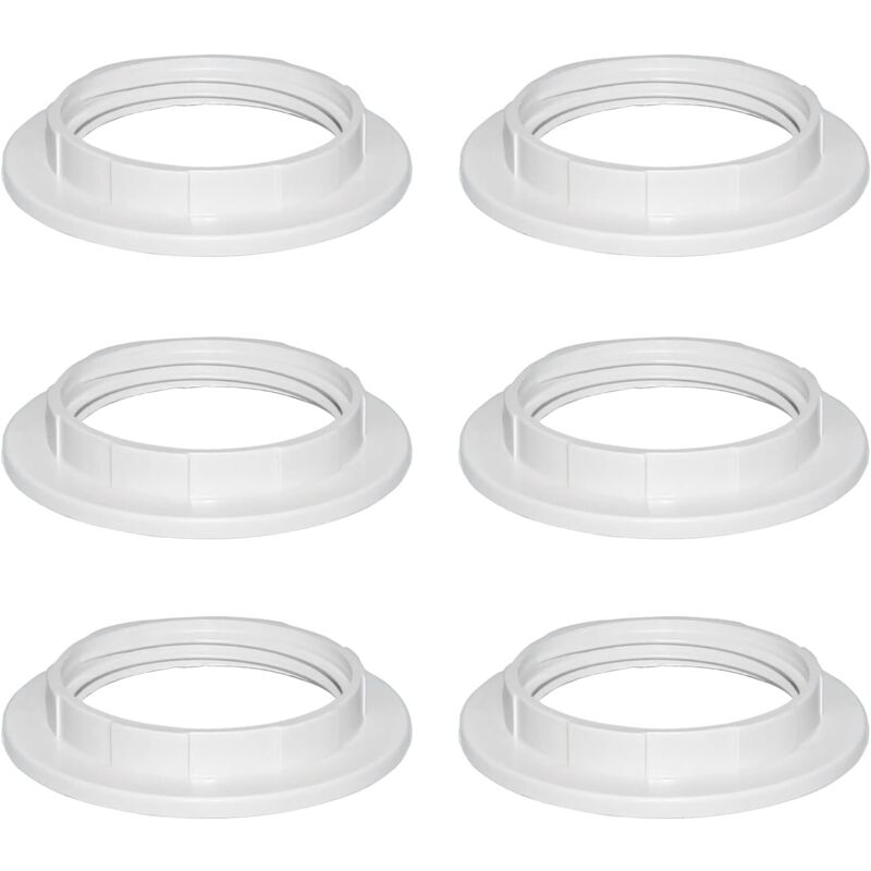 foto del prodotto 6 pezzi anello riduttore per paralume in plastica bianca e27 40 mm, adattatore convertitore per piastra ad anello per paralume, anello riduttore per