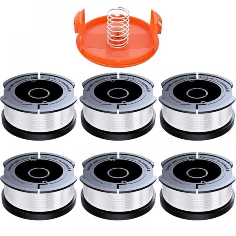 foto del prodotto 6 pezzi bobina di filo per decespugliatore compatibile con black and decker, 1,65 mm con filo per decespugliatore da 9 m, contiene 1 copertura di