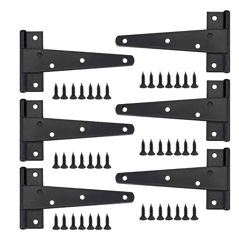 foto del prodotto 6 pezzi cerniere per porte resistenti, cerniere per porte da 6 pollici, cerniere a t nere, cerniere piatte in acciaio inossidabile per porte,