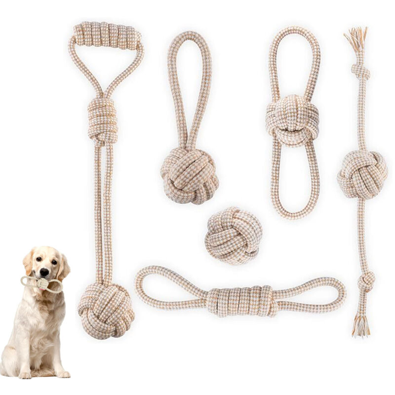 foto del prodotto 6 pezzi corda gioco per cani, corda di cotone per cani, corda giocattolo per cani con nodo, indistruttibili giochi per cani da masticare per cani