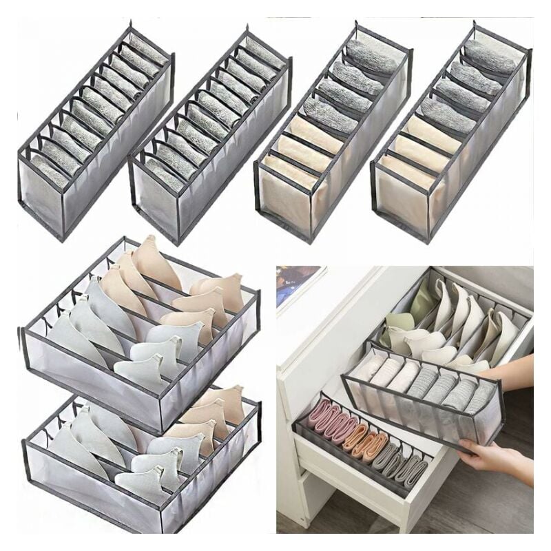 foto del prodotto 6 pezzi di biancheria intima cassetto organizzatore pieghevole scatola di immagazzinaggio grande capacità cassetto scatola di immagazzinaggio per