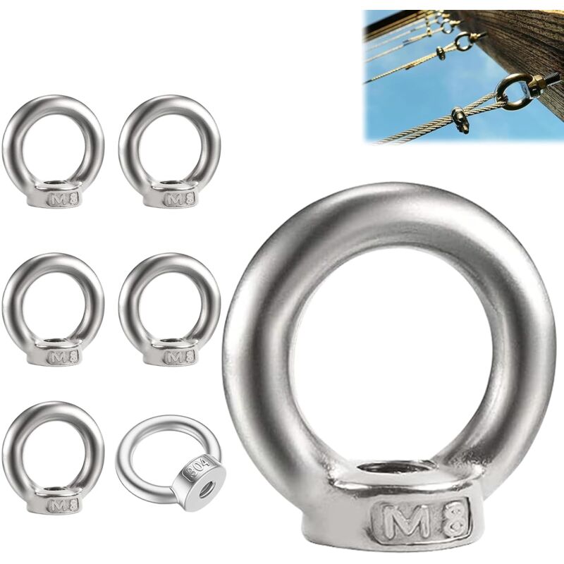 foto del prodotto 6 pezzi di dadi ad occhiello, dado ad occhiello in acciaio inossidabile m8, dadi ad anello m8, dado ad occhiello m8, anello di sollevamento m8, dado