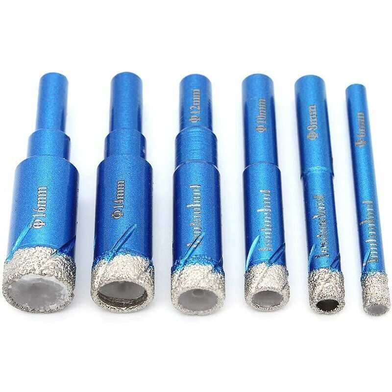 foto del prodotto 6 pezzi di punte diamantate, punte diamantate a secco da 6 8 10 12 14 16 mm per smerigliatrice angolare, foratura a secco in porcellana, ceramica,
