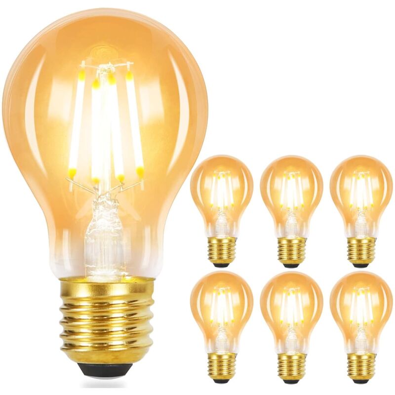 foto del prodotto 6 pezzi e27 lampadine led lampada d epoca a60 edison lampadina 2700k 4w bianco caldo lampada ad incandescenza filamento retro lampadina vetro antico