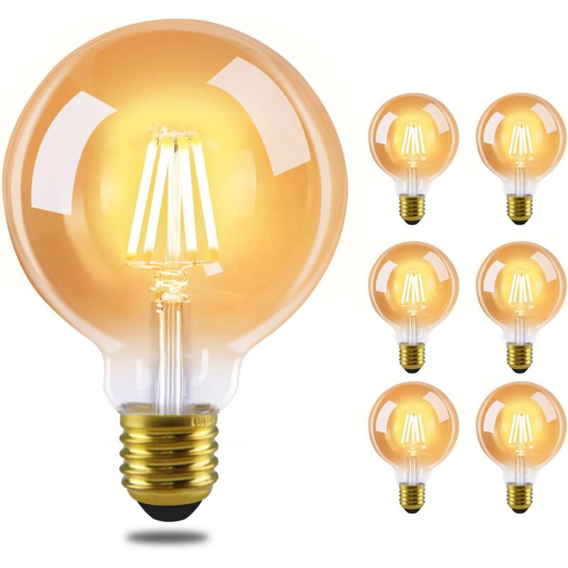 foto del prodotto 6 pezzi e27 lampadine led lampada vintage g80, lampadina edison 2700k 4w, lampada a incandescenza a filamento bianco caldo, lampadina retro in