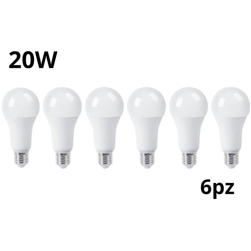 foto del prodotto 6 pezzi lampadina led 20w luce naturale e27 a65l bulbo bianco opaco