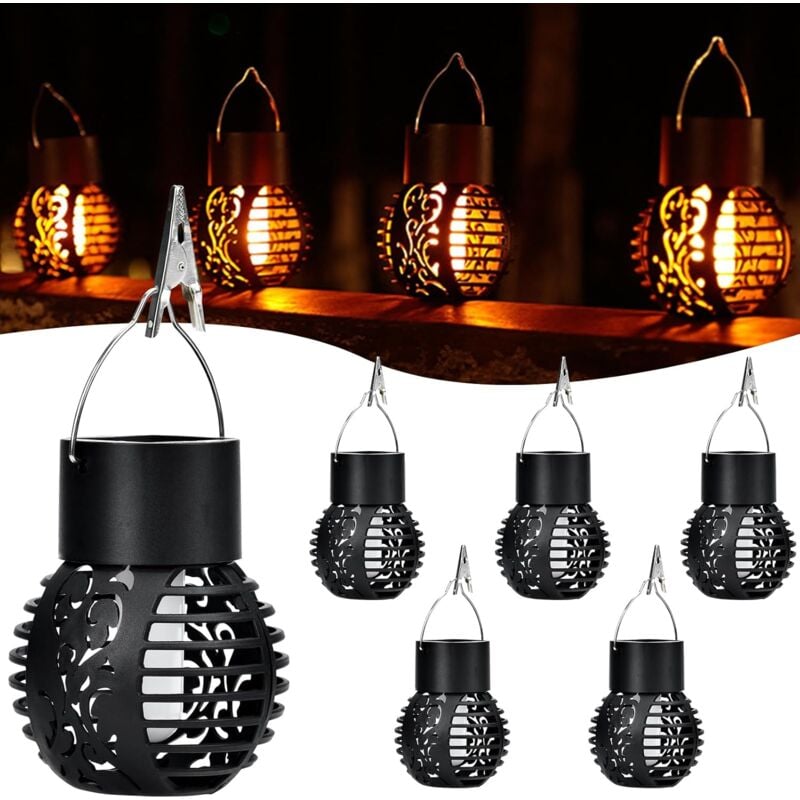foto del prodotto 6 pezzi lanterna solare da esterno, lampada da giardino solare da esterno con ganci, lanterna solare a led impermeabile ip65 per esterno per balcone,