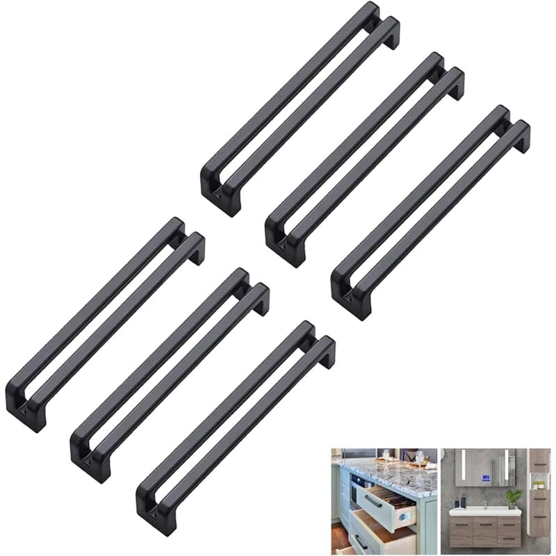 foto del prodotto 6 pezzi maniglia per mobile da cucina, maniglia per cassetto nera, distanza da centro a centro 96 mm, maniglia per porta armadio camera da letto