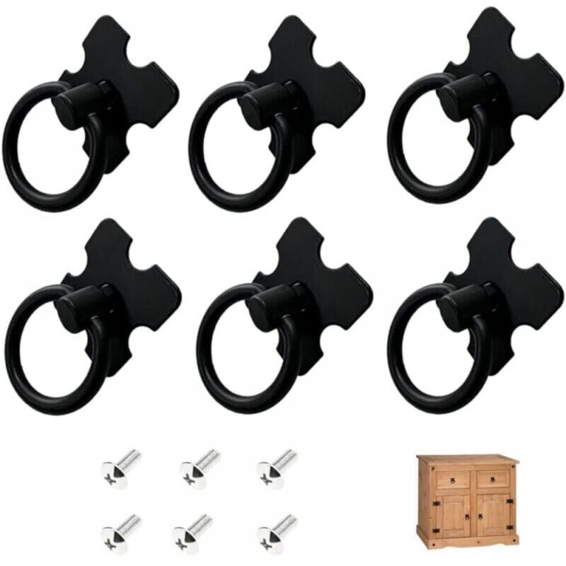 foto del prodotto 6 pezzi maniglia per mobili vintage nera, maniglia ad anello per cassetto, maniglie antiche, pomello per mobili per porta di credenza, credenza e