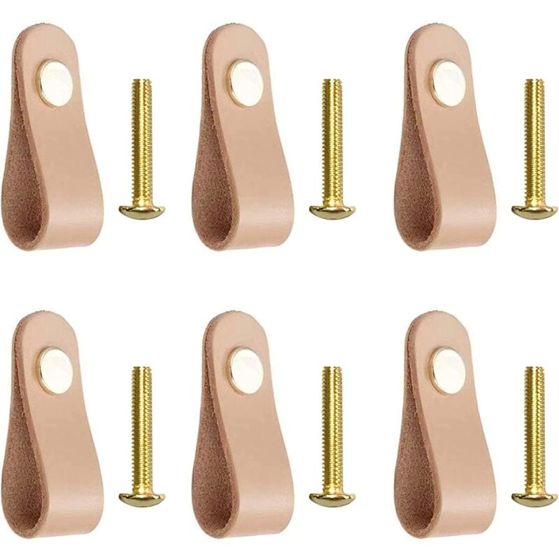 foto del prodotto 6 pezzi maniglie in pelle per mobili, pomelli per armadio in pelle, maniglia di cuoio per porta armadio cassetto maniglie delle porte beige