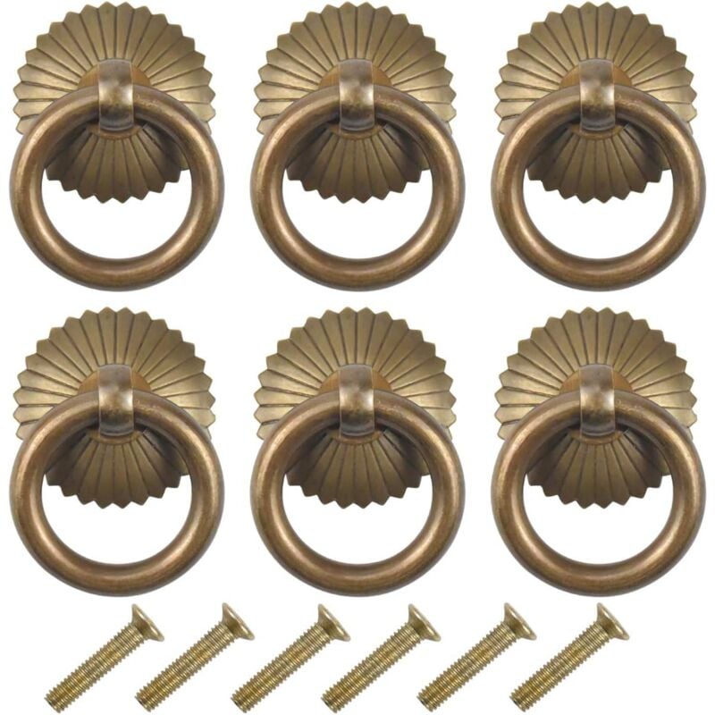 foto del prodotto 6 pezzi maniglie per mobili d epoca, anello ai maniglia per cassetti, pomelli per mobili in bronzo per armadio da cucina bronzo