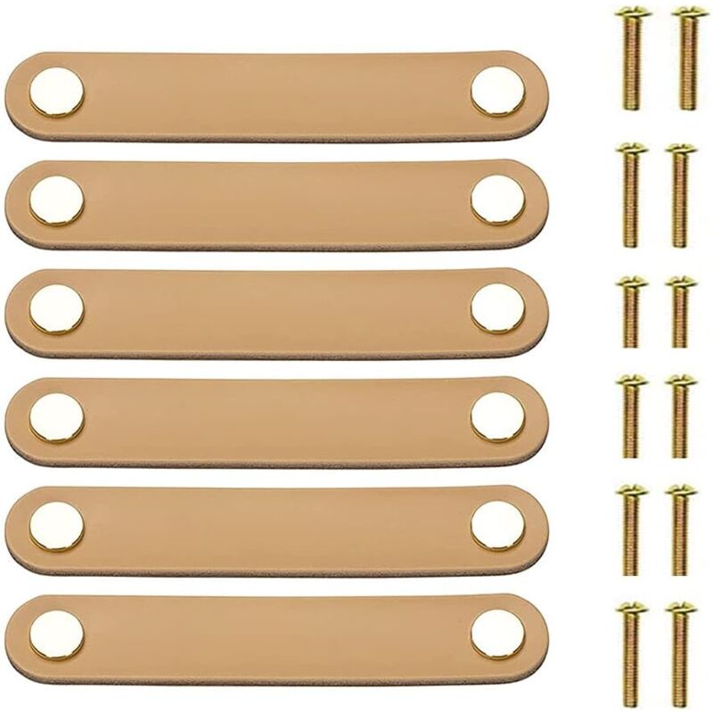 foto del prodotto 6 pezzi pomelli per mobili in pelle, distanza fori 128mm maniglie in pelle per armadio, beige maniglia per cassetti con viti per porte cucina cassetto