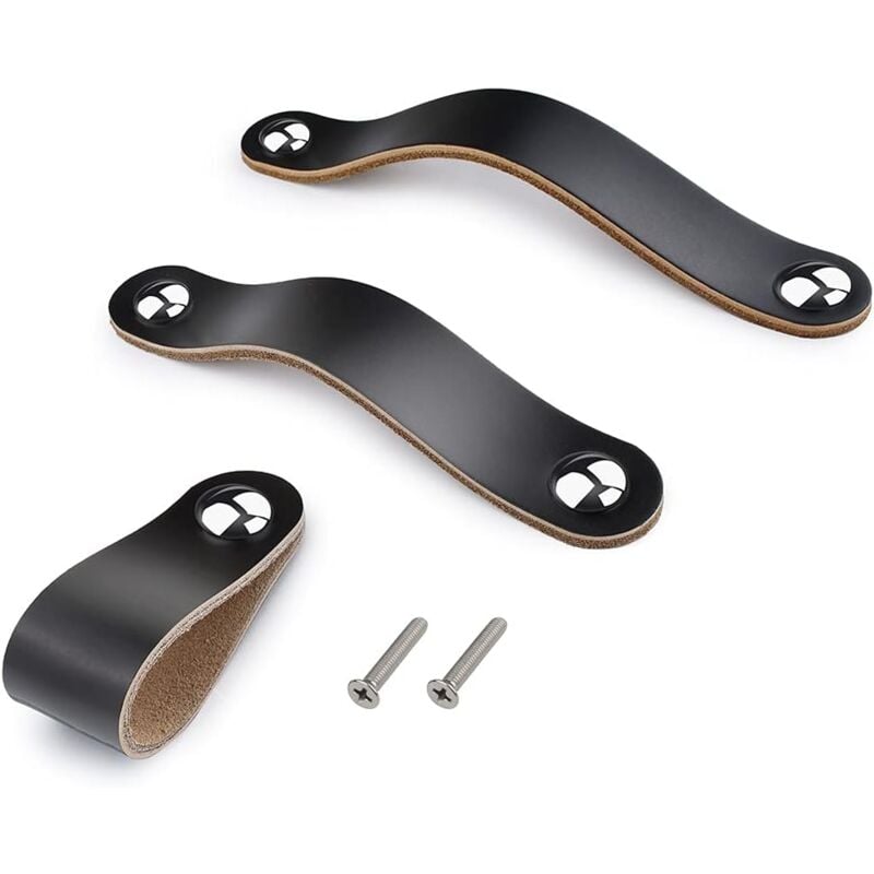 foto del prodotto 6 pezzi pomelli per mobili in pelle, distanza fori 128mm maniglie in pelle per armadio, maniglia per cassetti con viti per porte cucina cassetto