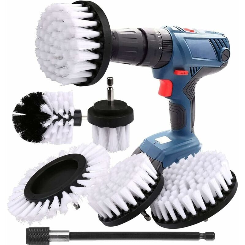 immagine 0 del prodotto 6 pezzi spazzola per la pulizia del trapano, spazzola per trapano, auto, piastrelle, moquette, vasca da bagno, cucina, wc, bianco