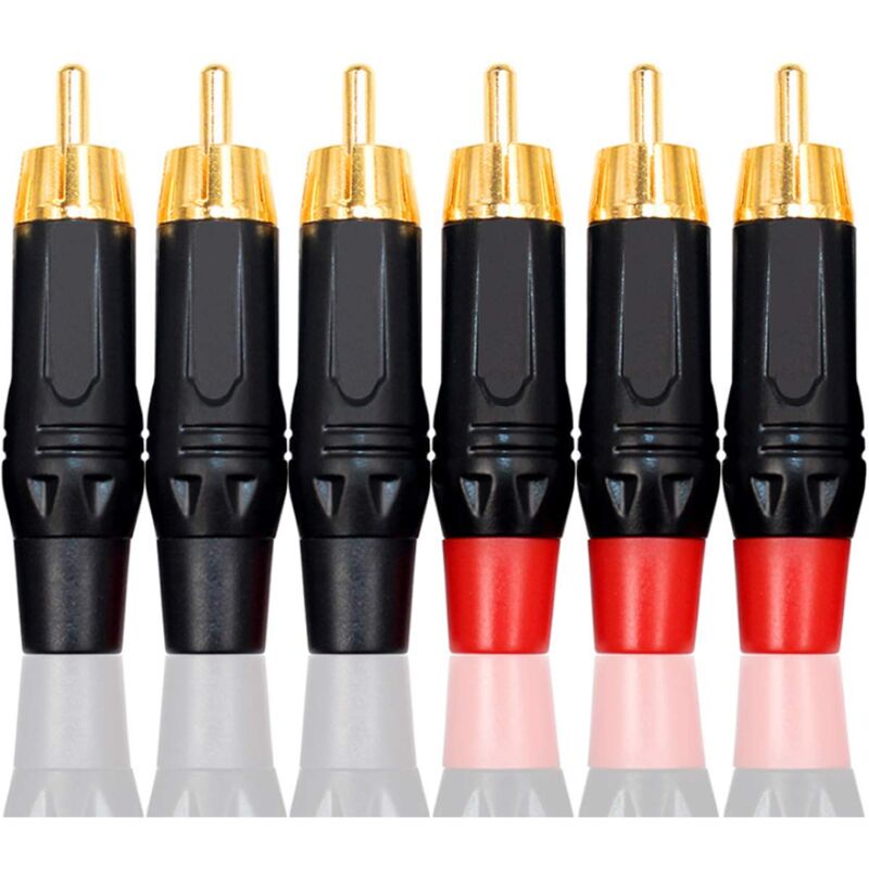 foto del prodotto 6 pezzi spine rca maschio, spine audio phono placcate in oro, connettore per cavo jack rca