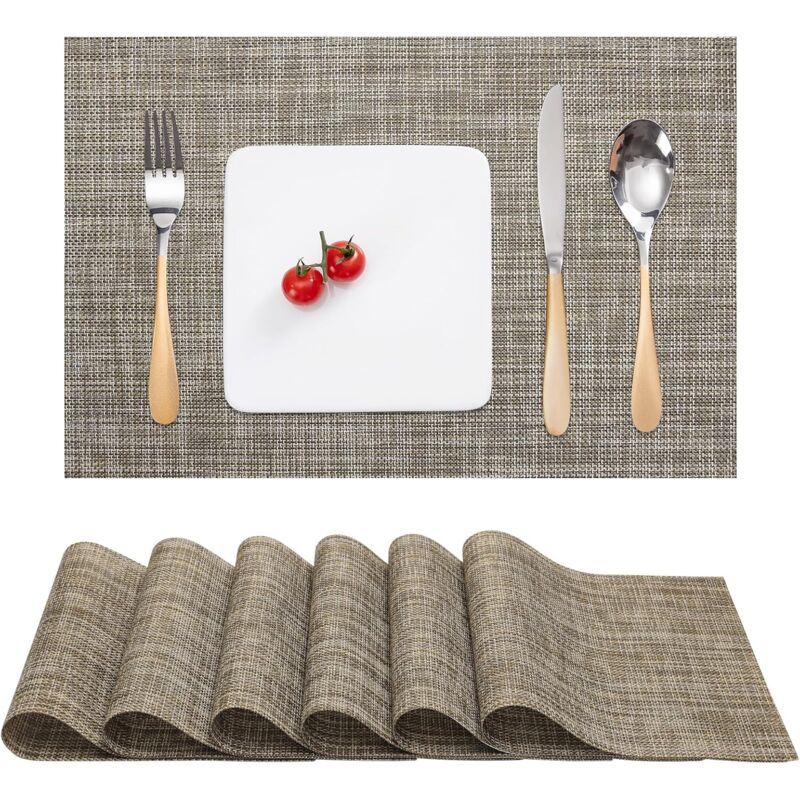 foto del prodotto 6 pezzi tovagliette pvc poliestere antiscivolo resistenti al calore per tavolo da cucina oro