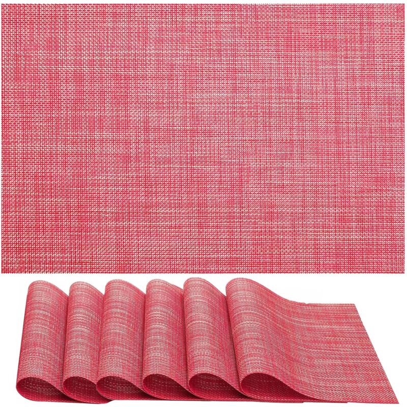 foto del prodotto 6 pezzi tovagliette pvc poliestere antiscivolo resistenti al calore per tavolo da cucina rosa