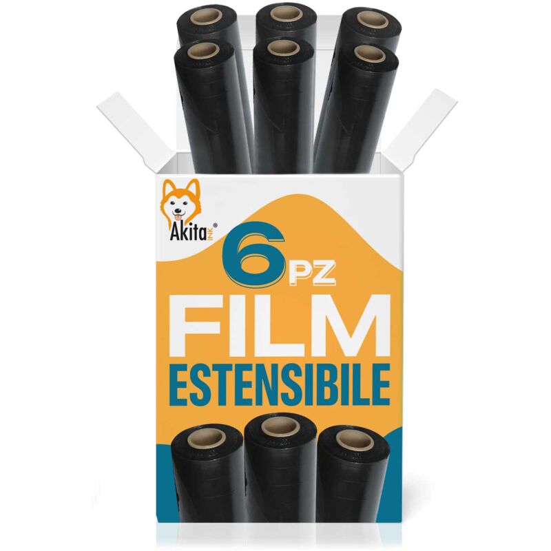 foto del prodotto 6 pz film estensibile nero multiuso per spedizioni e traslochi 2,7 kg