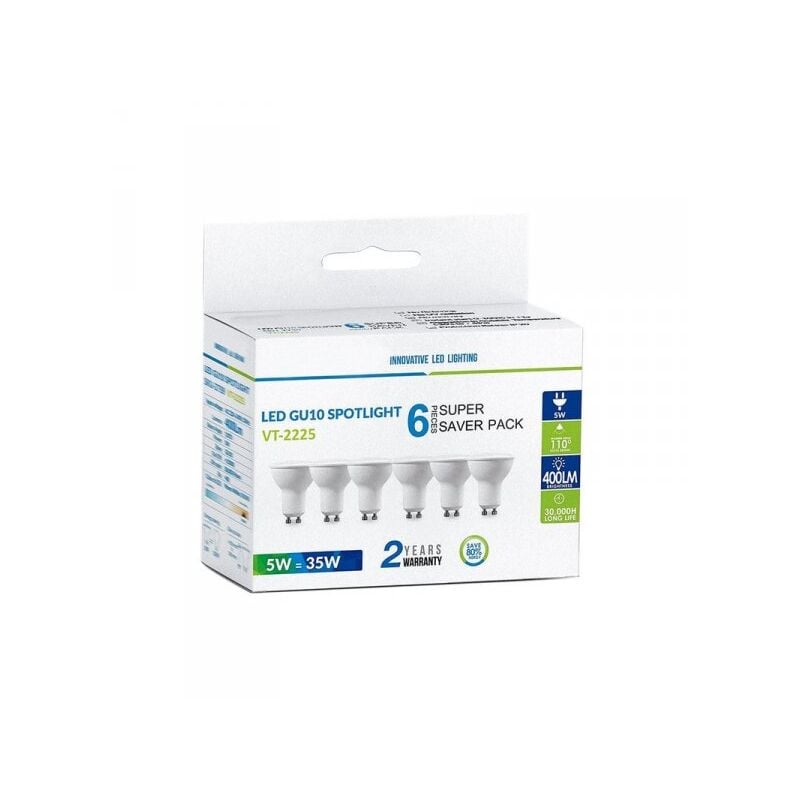 foto del prodotto 6 pz lampada led gu10 5w 220v 110 gradi bianco freddo 6400k diffusore opale sku 212741