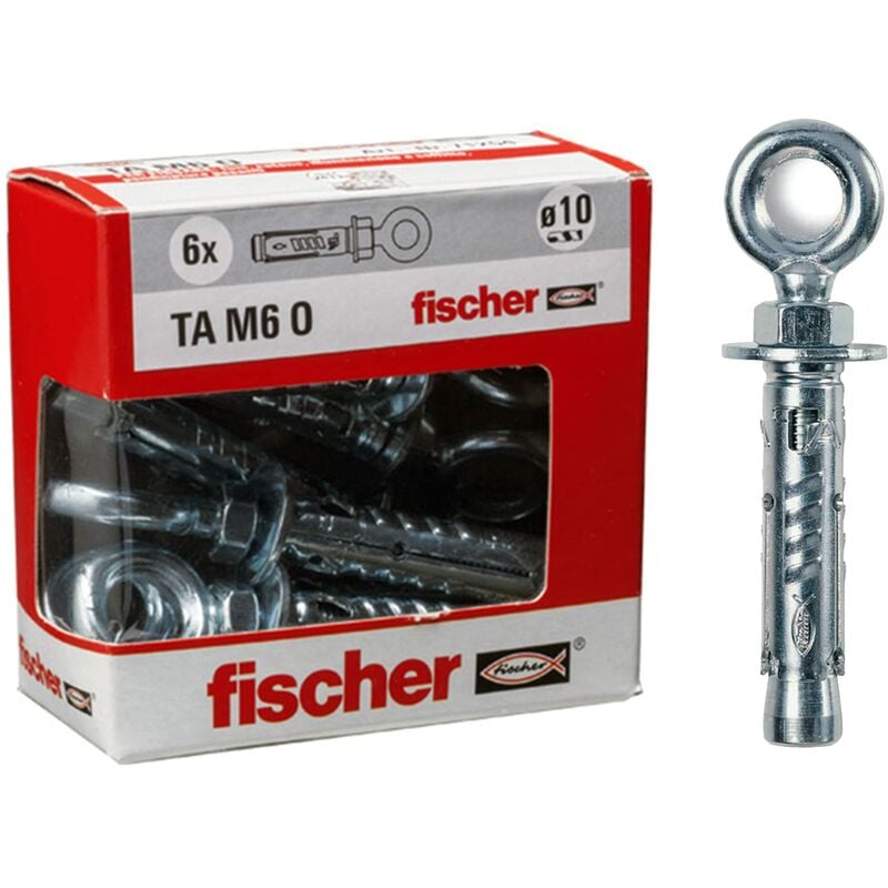 foto del prodotto 6 pz. tasselli in acciaio ta m6 con occhiolo, diametro 10 mm, vite m6, bulloni di espansione, 71254 fischer